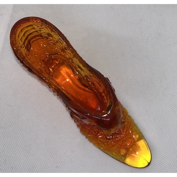 Fenton Daisy and Button Amberina Glass Slipper Shoe W/ Cat Glows Vintage - Picture 8 of 14